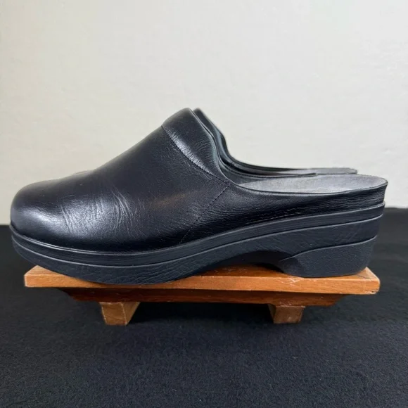 Mephisto Satty Clog Black Slip On Full Grain Leather Wedge Mules Size 41 - Picture 5 of 15